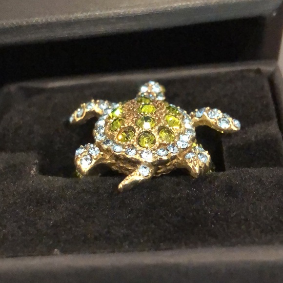 HEIDI DAUS Green Blue Swarovski Crystal Accented Turtle Ring Sz 10 - Picture 6 of 15